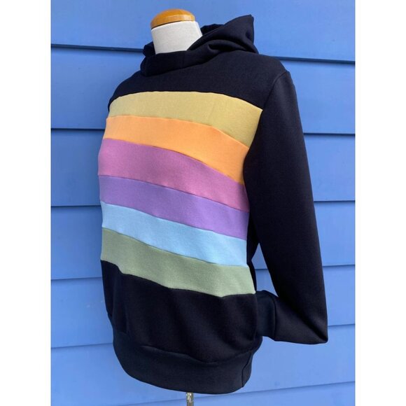 Pastel Prism Upcycled Hoodie with Pockets Sweatshirt One of a Kind MungoCrafts - Picture 4 of 5